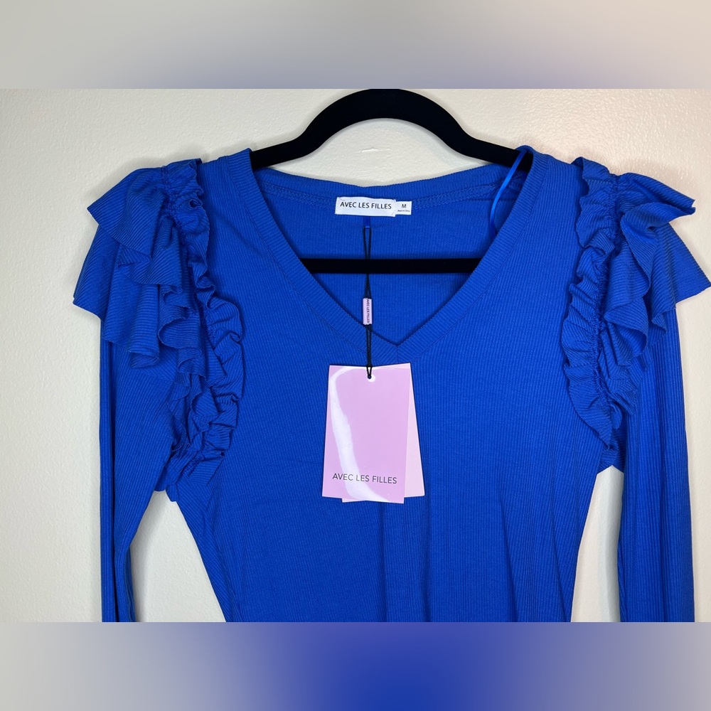 AVEC LES FILLES | RIB KNIT RUFFLE TOP - Picture 5 of 11